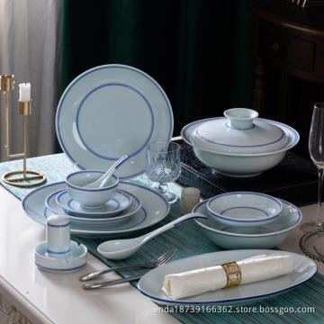 Blue edge blue glaze series tableware